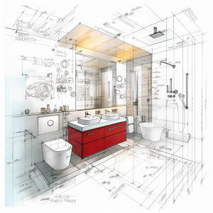 Modular, Modern Bathroom Layout and Tech Drawing